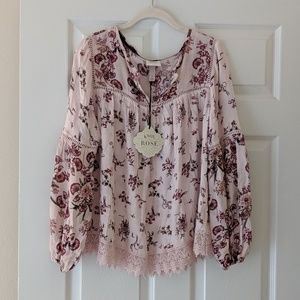 Knox Rose Women's Boho Long Sleeve Blouse, Size S
